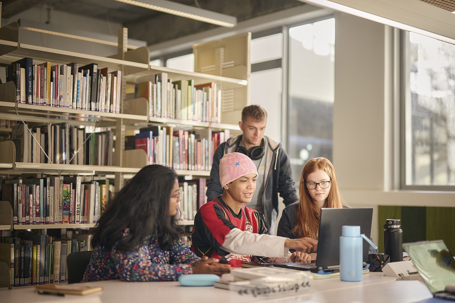 Students working together in a library